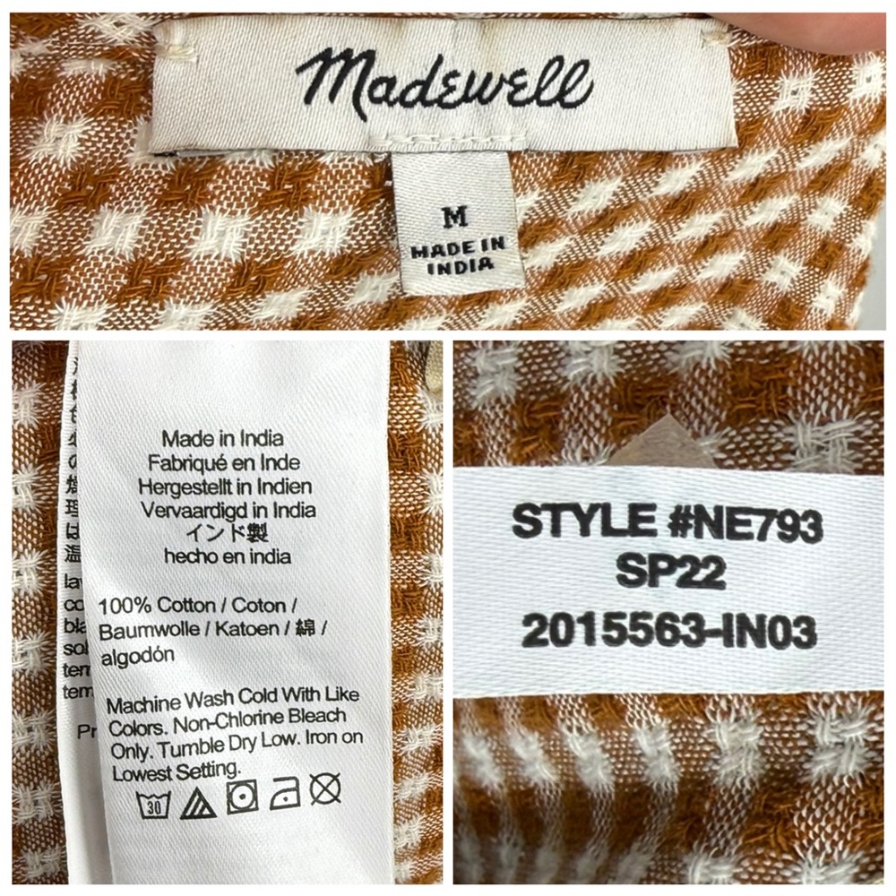 Madewell Gingham Puff-Sleeve Wrap Dress in Golden Pecan | Size Medium - Picture 6 of 6